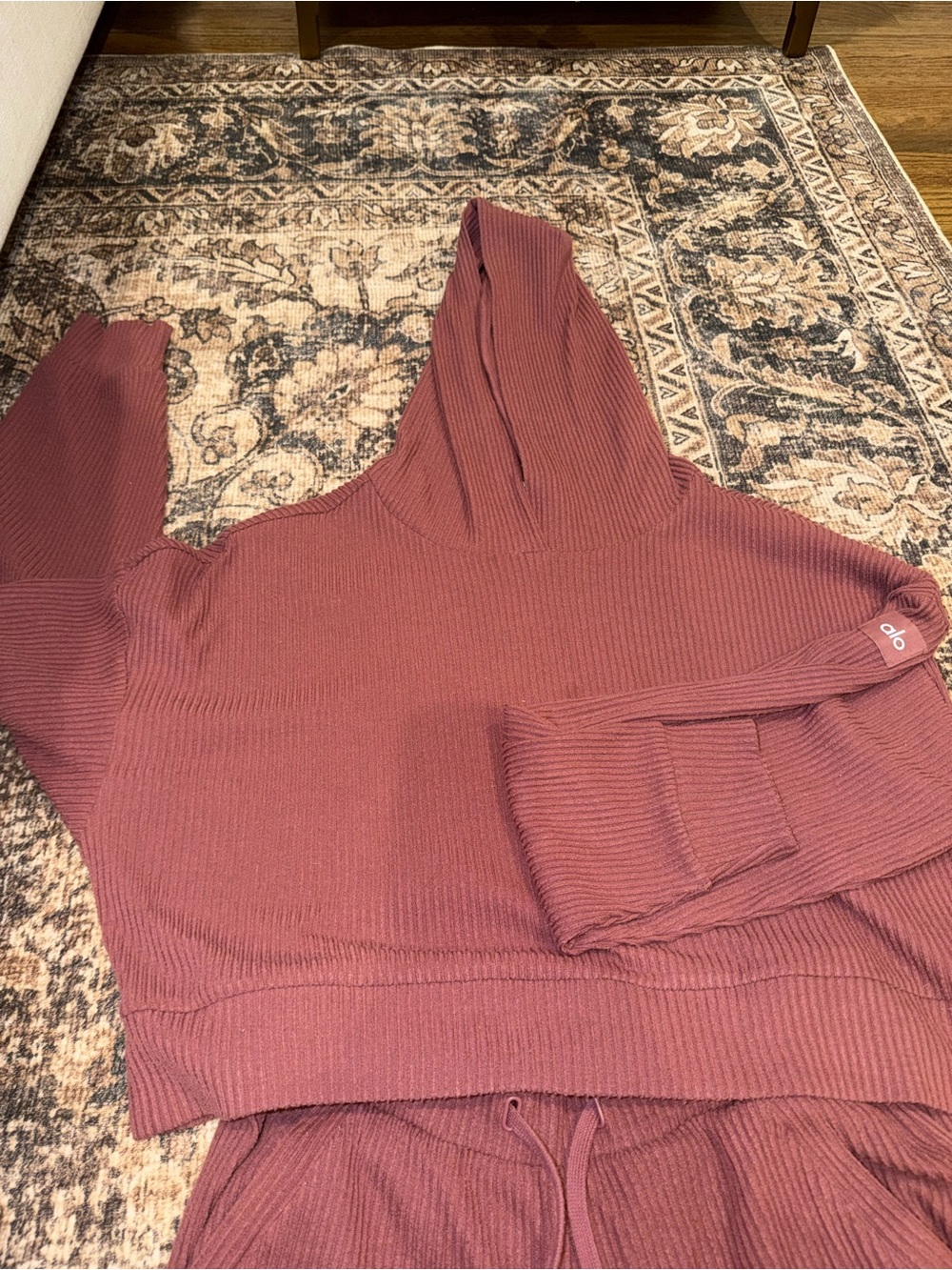 ALO Yoga Ribbed Hooded Pullover in Dusty Rose